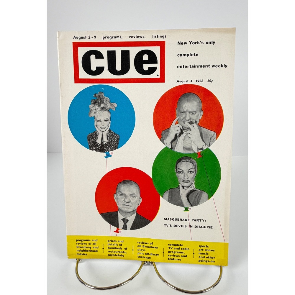 Vintage 1956 Cue Magazine NYC‎ Weekly Masquerade Party TV Ads August 4